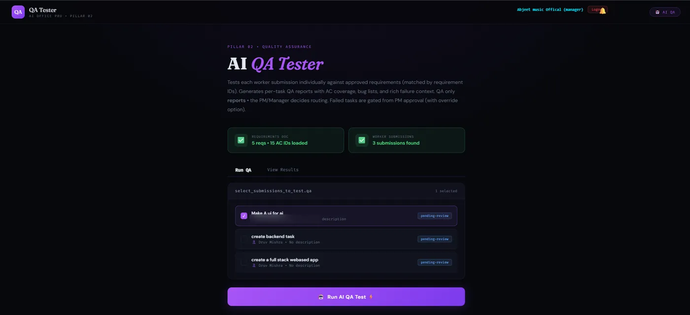 AI QA tester interface